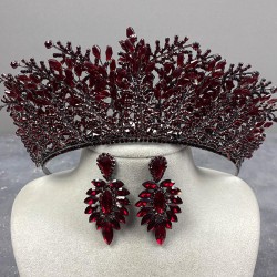 Bordo Yapraklı Nerobi Boncuk İşlemeli Gelin Tacı Ve İnce Mekik Küpe Seti-GELINTACI-896 Bordo Yapraklı Nerobi Boncuk İşlemeli Gelin Tacı Ve İnce Mekik Küpe Seti-GELINTACI-896