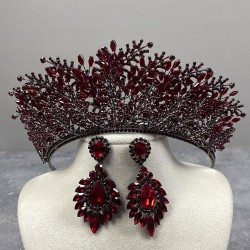 Bordo Yapraklı Nerobi Boncuk İşlemeli Gelin Tacı Ve Geniş Mekik Küpe Seti-GELINTACI-914 Bordo Yapraklı Nerobi Boncuk İşlemeli Gelin Tacı Ve Geniş Mekik Küpe Seti-GELINTACI-914