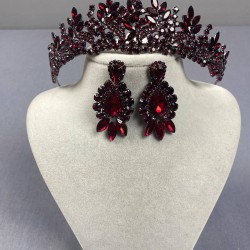 Bordo Selur Yaprak Model Gelin Tacı Ve Üç Mekikli Küpe Takımı-GELINTACI-923 Bordo Selur Yaprak Model Gelin Tacı Ve Üç Mekikli Küpe Takımı-GELINTACI-923