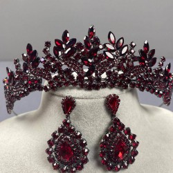 Bordo Selur Yaprak Model Gelin Tacı Ve Damla Taşlı Küpe Takımı-GELINTACI-934 Bordo Selur Yaprak Model Gelin Tacı Ve Damla Taşlı Küpe Takımı-GELINTACI-934
