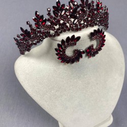Bordo Selur Yaprak Model Gelin Tacı Ve Yuvarlak Küpe Takımı-GELINTACI-946 Bordo Selur Yaprak Model Gelin Tacı Ve Yuvarlak Küpe Takımı-GELINTACI-946