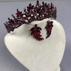 Bordo Selur Yaprak Model Gelin Tacı Ve Yaprak Küpe Takımı-GELINTACI-952 Bordo Selur Yaprak Model Gelin Tacı Ve Yaprak Küpe Takımı-GELINTACI-952