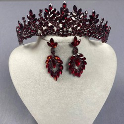 Bordo Selur Yaprak Model Gelin Tacı Ve Üç Damla Küpe Takımı-GELINTACI-958 Bordo Selur Yaprak Model Gelin Tacı Ve Üç Damla Küpe Takımı-GELINTACI-958