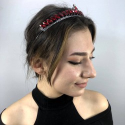 Kırmızı Gümüş Taşlı İsabella Model Kına Tacı-GELINTACI-97 Kırmızı Gümüş Taşlı İsabella Model Kına Tacı-GELINTACI-97