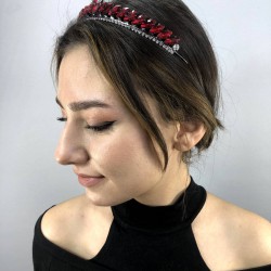 Kırmızı Gümüş Taşlı İsabella Model Kına Tacı-GELINTACI-97 Kırmızı Gümüş Taşlı İsabella Model Kına Tacı-GELINTACI-97