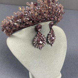 Pembe Boncuk İşlemeli Yoğun Akbahar Gelin Tacı Ve Mekikli Küpe Seti-GELINTACI-981 Pembe Boncuk İşlemeli Yoğun Akbahar Gelin Tacı Ve Mekikli Küpe Seti-GELINTACI-981
