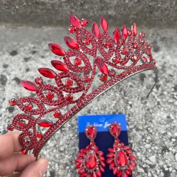 Grace Kırmızı Gelin Tacı ve Geniş Mekik Küpe Seti – Taşlı Düğün Abiye Aksesuar-GRACE-10 Grace Kırmızı Gelin Tacı ve Geniş Mekik Küpe Seti – Taşlı Düğün Abiye Aksesuar-GRACE-10