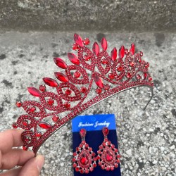 Grace Kırmızı Gelin Tacı ve Damla Mekik Küpe Seti – Taşlı Düğün Abiye Aksesuar-GRACE-11 Grace Kırmızı Gelin Tacı ve Damla Mekik Küpe Seti – Taşlı Düğün Abiye Aksesuar-GRACE-11