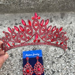 Grace Kırmızı Gelin Tacı ve Damla Mekik Küpe Seti – Taşlı Düğün Abiye Aksesuar-GRACE-11 Grace Kırmızı Gelin Tacı ve Damla Mekik Küpe Seti – Taşlı Düğün Abiye Aksesuar-GRACE-11