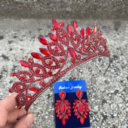 Grace Kırmızı Gelin Tacı ve İnce Mekik Küpe Seti – Taşlı Düğün Abiye Aksesuar-GRACE-12 Grace Kırmızı Gelin Tacı ve İnce Mekik Küpe Seti – Taşlı Düğün Abiye Aksesuar-GRACE-12