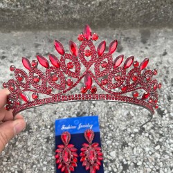 Grace Kırmızı Gelin Tacı ve İnce Mekik Küpe Seti – Taşlı Düğün Abiye Aksesuar-GRACE-12 Grace Kırmızı Gelin Tacı ve İnce Mekik Küpe Seti – Taşlı Düğün Abiye Aksesuar-GRACE-12