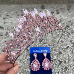 Grace Pembe Gelin Tacı ve Damla Mekik Küpe Seti – Taşlı Düğün Abiye Aksesuar-GRACE-13 Grace Pembe Gelin Tacı ve Damla Mekik Küpe Seti – Taşlı Düğün Abiye Aksesuar-GRACE-13