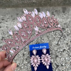 Grace Pembe Gelin Tacı ve İnce Mekik Küpe Seti – Taşlı Düğün Abiye Aksesuar-GRACE-16 Grace Pembe Gelin Tacı ve İnce Mekik Küpe Seti – Taşlı Düğün Abiye Aksesuar-GRACE-16