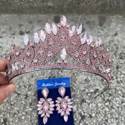 Grace Pembe Gelin Tacı ve İnce Mekik Küpe Seti – Taşlı Düğün Abiye Aksesuar-GRACE-16 Grace Pembe Gelin Tacı ve İnce Mekik Küpe Seti – Taşlı Düğün Abiye Aksesuar-GRACE-16