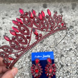 Grace Bordo Gelin Tacı ve İnce Mekik Küpe Seti – Taşlı Düğün Abiye Aksesuar-GRACE-17 Grace Bordo Gelin Tacı ve İnce Mekik Küpe Seti – Taşlı Düğün Abiye Aksesuar-GRACE-17