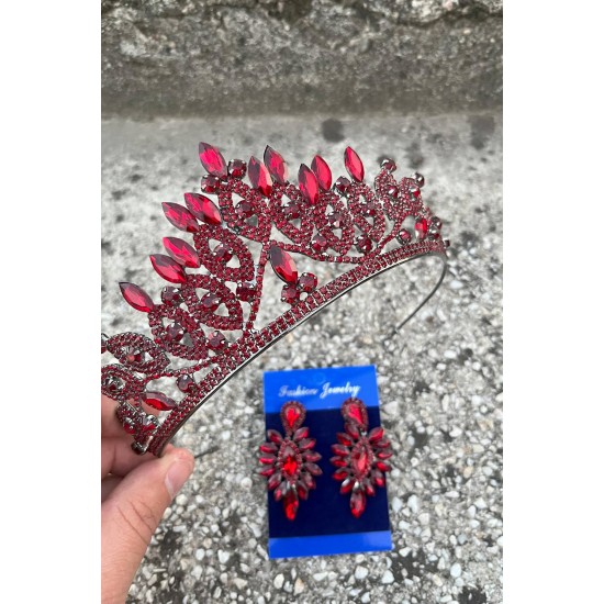 Grace Bordo Gelin Tacı ve İnce Mekik Küpe Seti – Taşlı Düğün Abiye Aksesuar-GRACE-17 Grace Bordo Gelin Tacı ve İnce Mekik Küpe Seti – Taşlı Düğün Abiye Aksesuar-GRACE-17