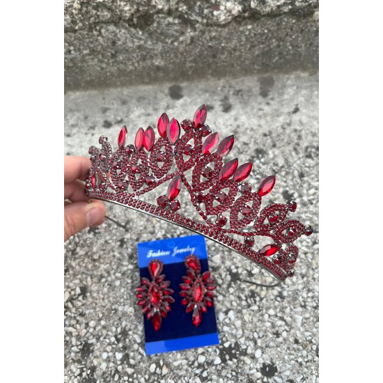 Grace Bordo Gelin Tacı ve İnce Mekik Küpe Seti – Taşlı Düğün Abiye Aksesuar-GRACE-17 Grace Bordo Gelin Tacı ve İnce Mekik Küpe Seti – Taşlı Düğün Abiye Aksesuar-GRACE-17