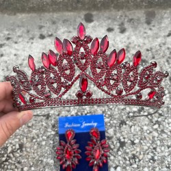 Grace Bordo Gelin Tacı ve İnce Mekik Küpe Seti – Taşlı Düğün Abiye Aksesuar-GRACE-17 Grace Bordo Gelin Tacı ve İnce Mekik Küpe Seti – Taşlı Düğün Abiye Aksesuar-GRACE-17