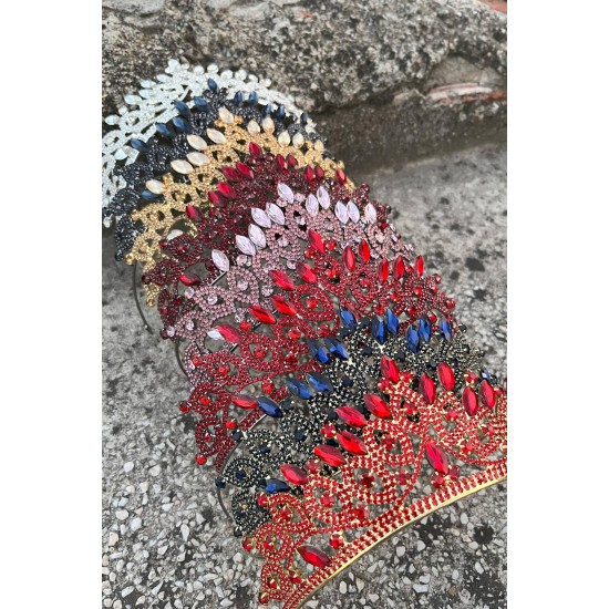 Grace Bordo Gelin Tacı ve Üç Mekik Küpe Seti – Taşlı Düğün Abiye Aksesuar-GRACE-18 Grace Bordo Gelin Tacı ve Üç Mekik Küpe Seti – Taşlı Düğün Abiye Aksesuar-GRACE-18