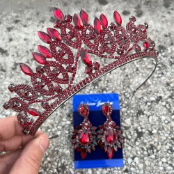 Grace Bordo Gelin Tacı ve Geniş Mekik Küpe Seti – Taşlı Düğün Abiye Aksesuar-GRACE-19 Grace Bordo Gelin Tacı ve Geniş Mekik Küpe Seti – Taşlı Düğün Abiye Aksesuar-GRACE-19