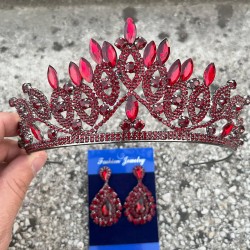 Grace Bordo Gelin Tacı ve Damla Mekik Küpe Seti – Taşlı Düğün Abiye Aksesuar-GRACE-20 Grace Bordo Gelin Tacı ve Damla Mekik Küpe Seti – Taşlı Düğün Abiye Aksesuar-GRACE-20