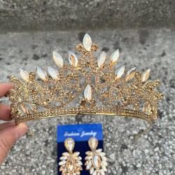 Grace Gold Gelin Tacı ve İnce Mekik Küpe Seti – Taşlı Düğün Abiye Aksesuar-GRACE-24 Grace Gold Gelin Tacı ve İnce Mekik Küpe Seti – Taşlı Düğün Abiye Aksesuar-GRACE-24