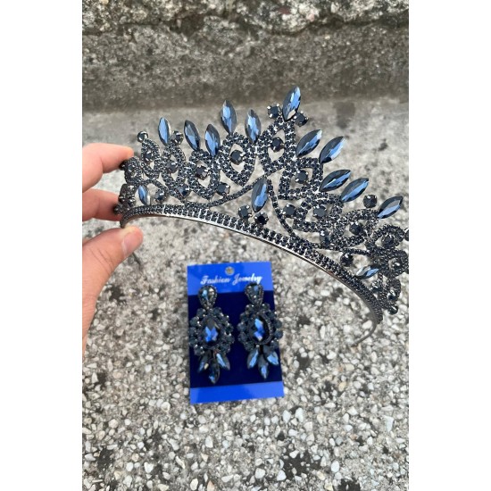 Grace Lacivert Gelin Tacı ve Üç Mekik Küpe Seti – Taşlı Düğün Abiye Aksesuar-GRACE-26 Grace Lacivert Gelin Tacı ve Üç Mekik Küpe Seti – Taşlı Düğün Abiye Aksesuar-GRACE-26
