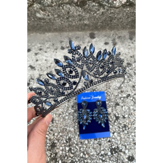 Grace Lacivert Gelin Tacı ve İnce Mekik Küpe Seti – Taşlı Düğün Abiye Aksesuar-GRACE-27 Grace Lacivert Gelin Tacı ve İnce Mekik Küpe Seti – Taşlı Düğün Abiye Aksesuar-GRACE-27