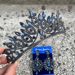 Grace Lacivert Gelin Tacı ve Geniş Mekik Küpe Seti – Taşlı Düğün Abiye Aksesuar-GRACE-28 Grace Lacivert Gelin Tacı ve Geniş Mekik Küpe Seti – Taşlı Düğün Abiye Aksesuar-GRACE-28