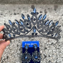 Grace Lacivert Gelin Tacı ve Geniş Mekik Küpe Seti – Taşlı Düğün Abiye Aksesuar-GRACE-28 Grace Lacivert Gelin Tacı ve Geniş Mekik Küpe Seti – Taşlı Düğün Abiye Aksesuar-GRACE-28