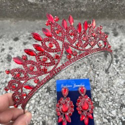 Grace Kırmızı Gelin Tacı ve Üç Mekik Küpe Seti – Taşlı Düğün Abiye Aksesuar-GRACE-9 Grace Kırmızı Gelin Tacı ve Üç Mekik Küpe Seti – Taşlı Düğün Abiye Aksesuar-GRACE-9