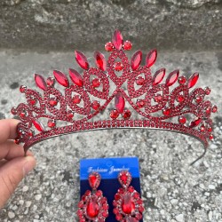 Grace Kırmızı Gelin Tacı ve Üç Mekik Küpe Seti – Taşlı Düğün Abiye Aksesuar-GRACE-9 Grace Kırmızı Gelin Tacı ve Üç Mekik Küpe Seti – Taşlı Düğün Abiye Aksesuar-GRACE-9