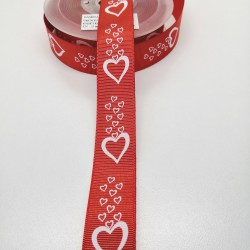 Kırmızı Kalp Desenli Grogren Kurdele 2,5 cm 1 Metre-GRK-102 Kırmızı Kalp Desenli Grogren Kurdele 2,5 cm 1 Metre-GRK-102
