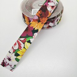 Rengarenk Yaprak Desenli Grogren Kurdele 2,5 cm 1 Metre-GRK-109