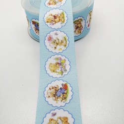 Mavi Ayıcık Desenli Grogren Kurdele 4 cm 1 Metre-GRK-111 Mavi Ayıcık Desenli Grogren Kurdele 4 cm 1 Metre-GRK-111