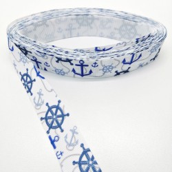 Beyaz Çapa Desenli Grogren Kurdele 2,5 cm 1 Metre-GRK-112