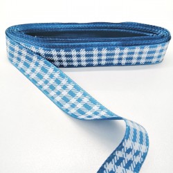 Saks Mavi Kare Desenli Tafta Kurdele 2,5 cm 1 Metre-GRK-117