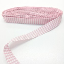 Pembe Kare Desenli Tafta Kurdele 1,5 cm 1 Metre-GRK-119