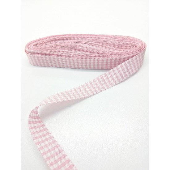 Pembe Kare Desenli Tafta Kurdele 1,5 cm 1 Metre-GRK-119