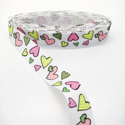 Renkli Kalp Desenli Grogren Kurdele 2,5 cm 1 Metre-GRK-124