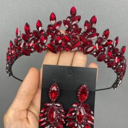 Bordo Rubra Gelin Kına Tacı Ve Küpe Takımı-GTCK-8 Bordo Rubra Gelin Kına Tacı Ve Küpe Takımı-GTCK-8
