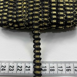 Aurelia &Ouml;rg&uuml; Şerit &ndash; 1 cm En &ndash; 1 Metre | Siyah Zemin Altın Sim Detaylı Dekoratif Şerit-HG-DS-028