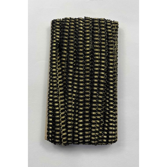 Aurelia &Ouml;rg&uuml; Şerit &ndash; 1 cm En &ndash; 1 Metre | Siyah Zemin Altın Sim Detaylı Dekoratif Şerit-HG-DS-028