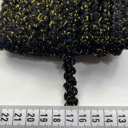 Lunaria &Ouml;rg&uuml; Şerit &ndash; 1 cm En &ndash; 1 Metre | Siyah Zemin Altın Sim Dokulu Dekoratif-HG-DS-030