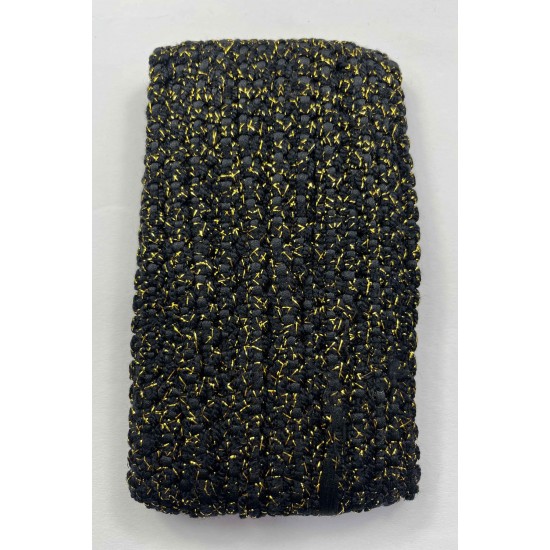 Lunaria &Ouml;rg&uuml; Şerit &ndash; 1 cm En &ndash; 1 Metre | Siyah Zemin Altın Sim Dokulu Dekoratif-HG-DS-030