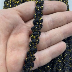 Lunaria &Ouml;rg&uuml; Şerit &ndash; 1 cm En &ndash; 1 Metre | Siyah Zemin Altın Sim Dokulu Dekoratif-HG-DS-030