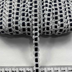 Anemone &Ouml;rg&uuml; Şerit &ndash; 1 cm En &ndash; 1 Metre | Beyaz Kenarlı Siyah Orta Dokulu-HG-DS-032