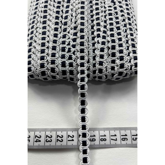 Anemone &Ouml;rg&uuml; Şerit &ndash; 1 cm En &ndash; 1 Metre | Beyaz Kenarlı Siyah Orta Dokulu-HG-DS-032