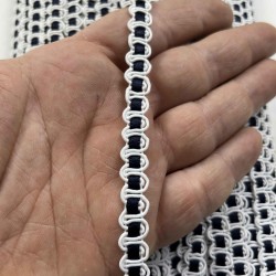 Anemone &Ouml;rg&uuml; Şerit &ndash; 1 cm En &ndash; 1 Metre | Beyaz Kenarlı Siyah Orta Dokulu-HG-DS-032