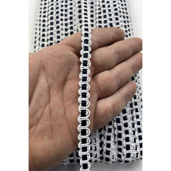 Anemone &Ouml;rg&uuml; Şerit &ndash; 1 cm En &ndash; 1 Metre | Beyaz Kenarlı Siyah Orta Dokulu-HG-DS-032